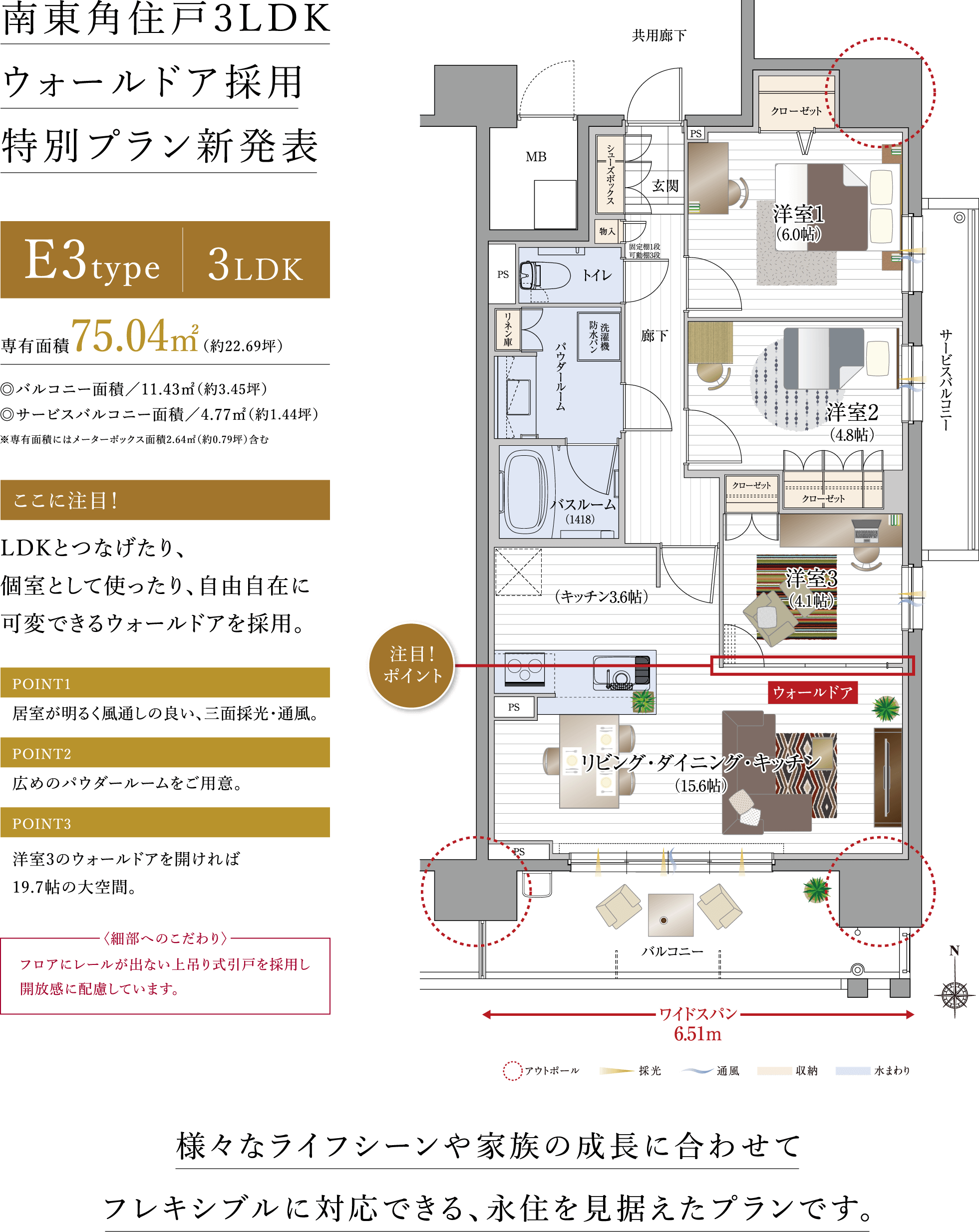 南東角住戸3LDK　ウォールドア採用　特別プラン新発表